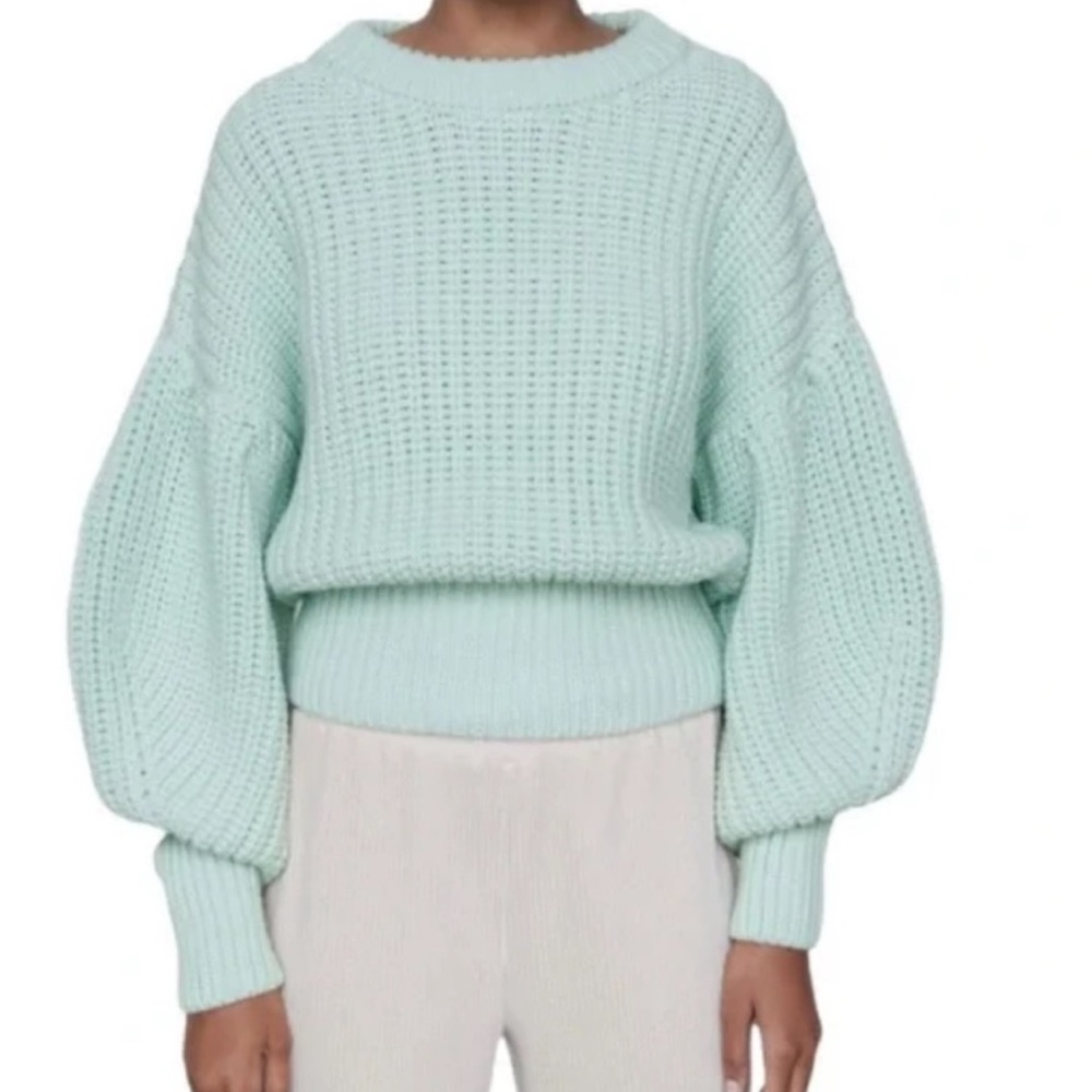 Zara Purl Knit balloon sleeve sweater  Green - Picture 9 of 10
